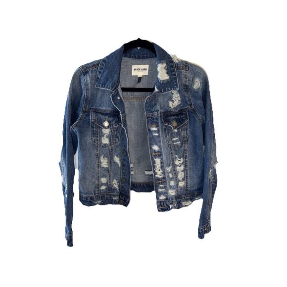 Black Label By C’est Toi Distressed Medium Wash Denim Jacket Size S - Picture 1 of 13